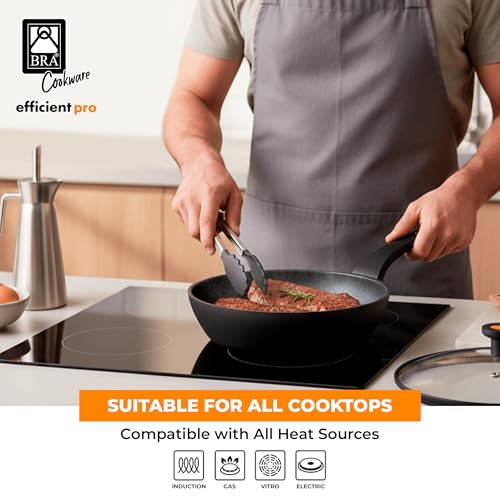Image of BRA COOKWARE Efficient Pro Nonstick Saute Pan w /Lid | 11 Inch - 4.2 Quart Cast Aluminum Deep Skillet | 3-Layer Scratch Resistant Coating | PFOA Free | All Cooktops Skillet | Heat-Resistant Handle