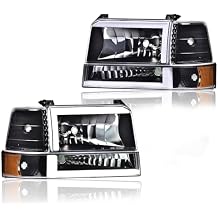LQI LED DRL Headlights Assembly, Compatible with 1992 1993 1994 1995 1996 Ford Bronco F150/ 92-97 F250 F350 Super Duty w/Corner Signal 6pc Clear lens Black Housing Amber Reflector