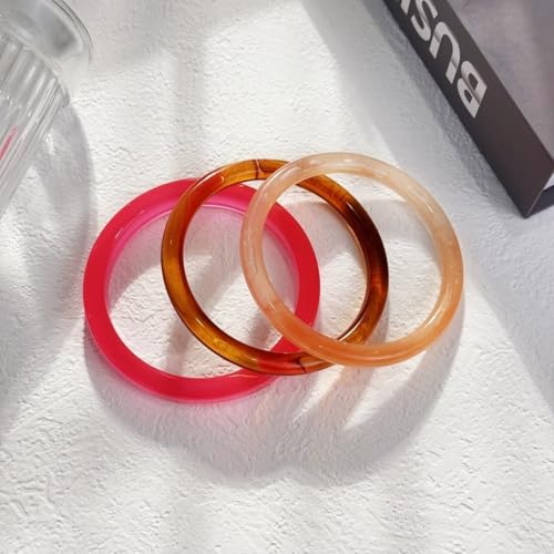 JENMAVJI 3Pcs Set Colorful Round Acrylic Stackable Bangle Bracelets Minimalist Jewelry for Women Geometric Bohemian Chunky Thick Wide Thin Bracelet Boho Holiday Ring Size 8-Red by JENMAVJI - Used condition - Image 3
