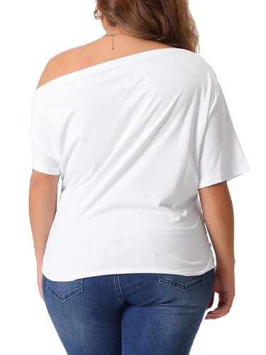 Agnes Orinda Plus Size Tops for Women One Shoulder Short Sleeve Ruched Basic Blouses Summer Tee Tops4
