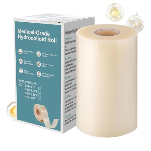 Parche hidrocoloidal para el cuidado de heridas – 4 x 9,8 ft parche impermeable para el cuidado – Rollo para cicatrices – para cara, dedos, talón, pie, sensible, viaje, natación, mujer, hombre