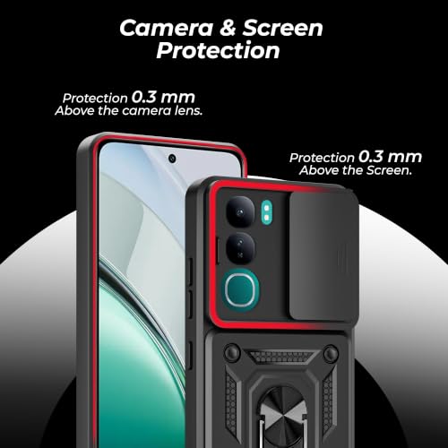 Image of A rtistque Armor Bumper Back Case Cover for Vivo Y300 5G | Ring Holder & Inbuilt Stand | Sliding Camera Cover | Shockproof Protective Design | Vivo Y300 Back Cover - Black