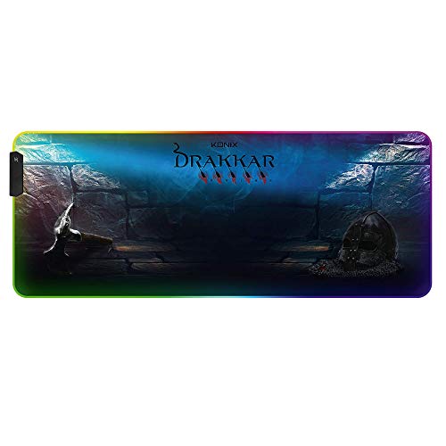 Tapis de souris gaming XL rétroéclairé RVB Konix Drakkar Hetland 80x30 cm motif Viking pour gamer