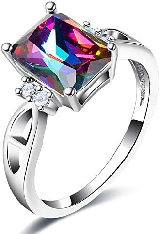 Bella Jewelry Shop Xmas Jewelry Gift Rectangle Rainbow Mystic Fire Topaz Silver Ring Size 7 8 9 (9)