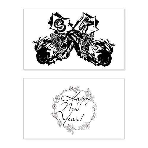 Tarjeta conmemorativa de año nuevo: felicitación de motocicleta negra para motociclista