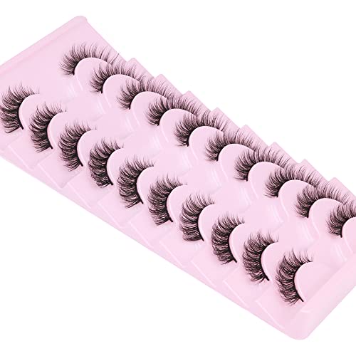 Half Lashes Natural Look Wispy 3D Cat Eye Lashes Fluffy Accent Corner False Eyelashes 12Mm Half Eyelashes Mink Fake Eyelashes 10 Pairs Lightweight 3/4 Eyelashes Pack #TOP4