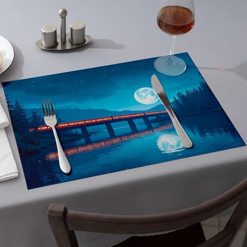 Lot de 6 sets de table cuisine train pleine lune grand format lavable
