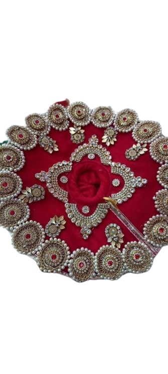 Crazybachat Red Color Designer Cloth with Mukut for Lord Krishna Laddu Gopal Kanaiya Bal Krishna Dress Poshak Vastra for Little Metal Idol