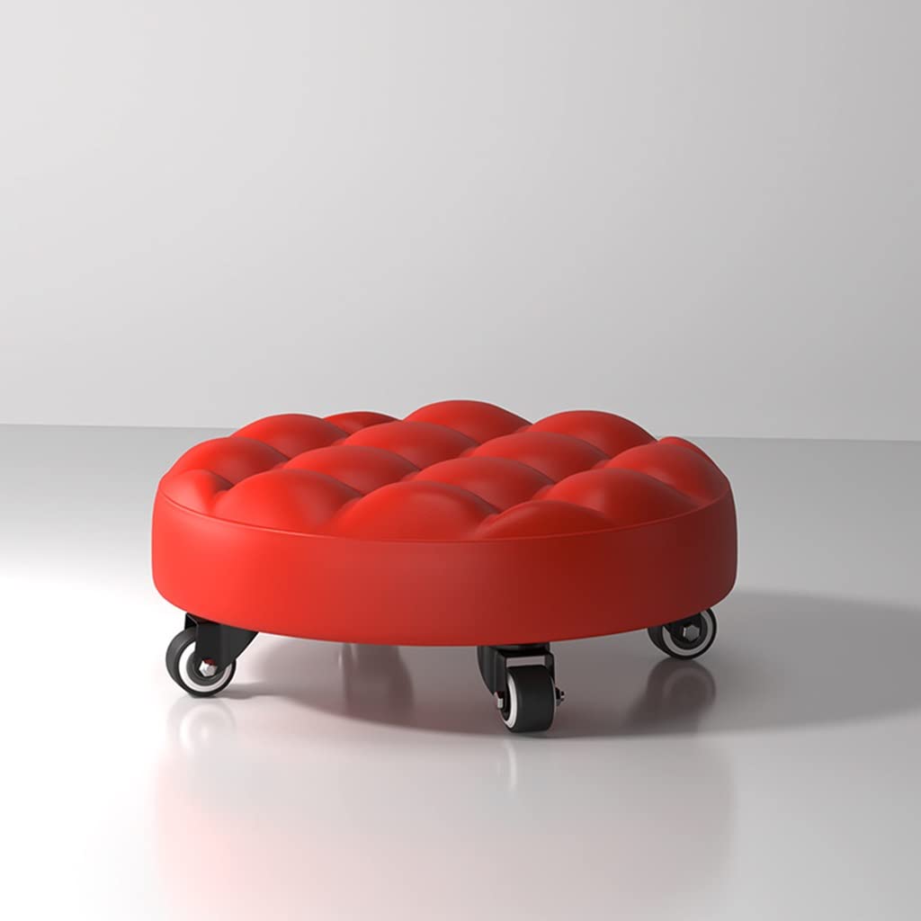Sgabello Basso Con Rotelle - Imbottito In PU - Girevole 360&deg; - Per Garage, Casa E Negozio - Arancione