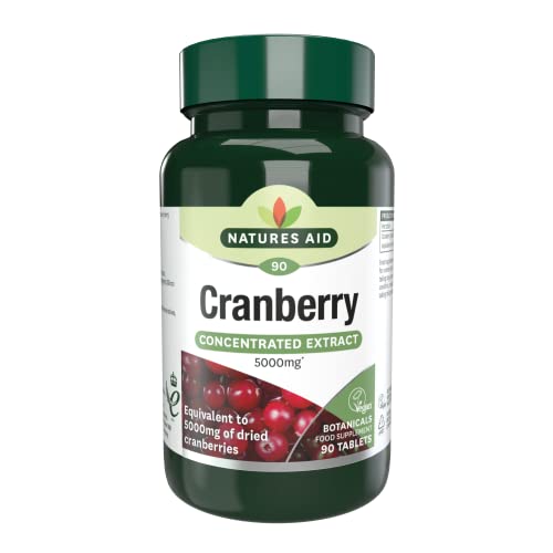 Natures Aid Cranberry 5000mg High Strength Tablets Supports Urinary Tract Health & Immune System Antioxidant Protection Vegan Gluten Free 90 Tablets Food Supplement