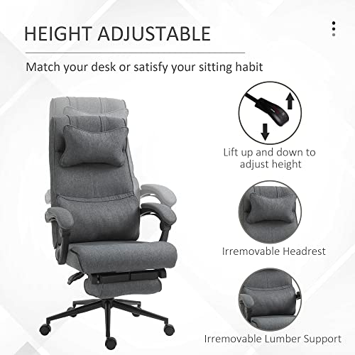 Vinsetto High Back Executive Office Chair, Reclining Computer Desk Chair with Footrest, Height Adjustable Fabric Office Chair with Headrest and Lumbar Support, Gray - Thumbnail 4