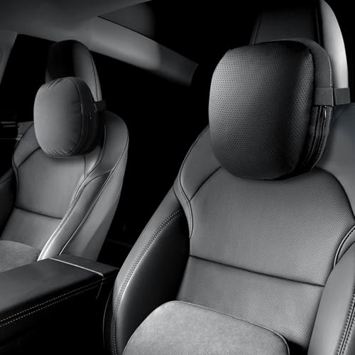 Erivis Nappa Leather Headrest Pillow for Tesla Neck Pillow Uniquely Designed for Tesla Model Y/3 Neck Support Cushion Versatile Dual Sided Design Car Accessories (Dual-Sided Design - Black)