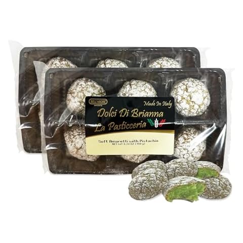 Italian Amaretti Cookies with Pistachio - Pack of 2-150g per Tray (12 Pieces Total) - Authentic Italian Pastry Made in Italy - Doci Di Brianna Cover