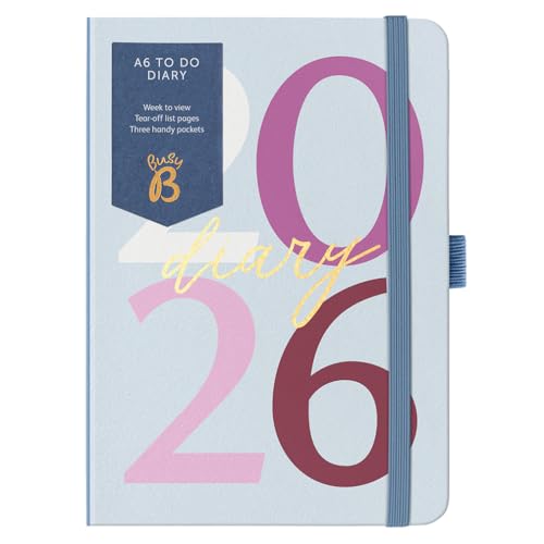 Busy B 2026 Diary A6 Weekly Planner with To-Do Lists & Notes Pages – Compact Blue Graphic Journal - Week-to-View Layout, 3 Pockets & Year Planner