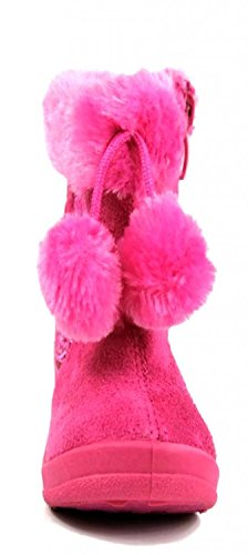 Kali Footwear Little Girls Zello Glitter Pom Pom Boots, Hot Pink 044