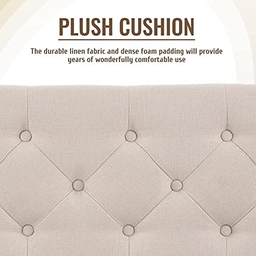 VONLUCE 122cm Long Vintage Upholstered Bench with Padded Seat | Tufted Entryway Bench Dining Bench Seat & Footstool | French Rustic Ottoman Bench for Bedroom Living Room Hallway More, Beige
