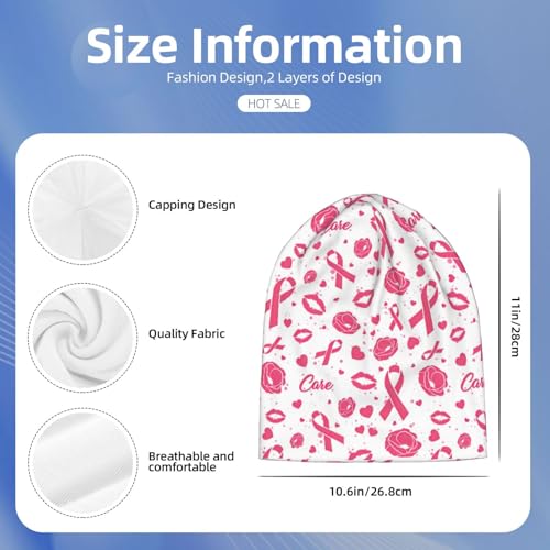 Breast Cancer Awareness Beanie Chemo Hats for Women Men Slouchy Cancer Headwear Stretchy Skull Cap Soft Knitted Hat Nightcap Chemo Gifts — view 2