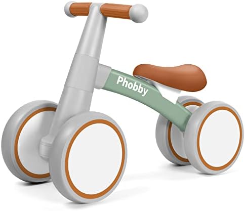 Phobby Baby Balance Bike, 4 Wheels Toddler Bike with Adjustable Seat, Ride on Toy for Boy Girl, 12-36 Months Infant's First Birthday Gift (Green)