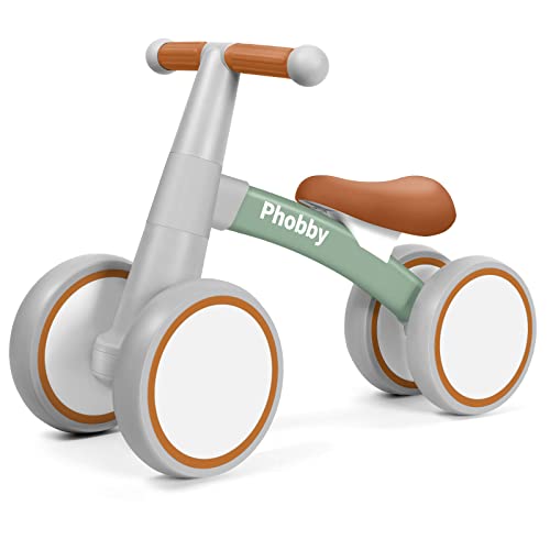 Phobby Baby Balance Bike, 4 Wheels Toddler Bike With Adjustable Seat, Ride On Toy For Boy Girl, 12-36 Months Infant's First Birthday Gift (Green) #TOP2