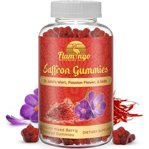 Saffron Extract Gummies-Sugar Free Saffron Supplement 88mg Enhanced with GABA, Saint John's Wort, Passion Flower- Saffron Supplements for Kids, Women, Men. Focus and Mood Support. 60 Saffron Gummies Cover