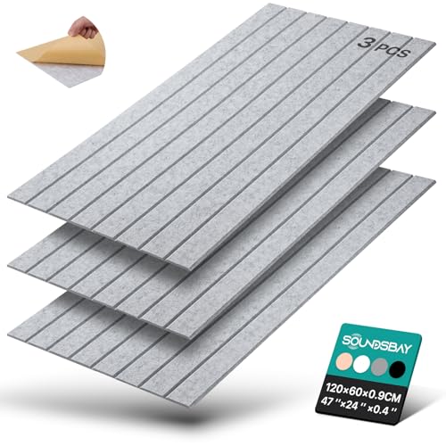 Panneaux Acoustiques Autoincollanti Soundsbay, 2,16 m² - 3 Pièces, 120 × 60 × 0,9 cm, pour Traitement Acoustique et Décoration Murale (Gris Argenté)