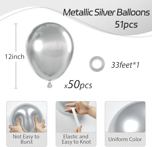 Image of Metallic Silver Balloons 50 pcs 12 Inch Chrome Silver Latex Balloons for New Year, Wedding, Baby Shower, Gender Reveal, Easter, Anniversary, Birthday, Christmas Party Decoration