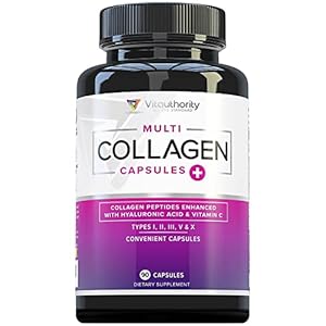 Vitauthority Multi Collagen Pills for Women and Men High Absorption Hydrolyzed Collagen Peptides Capsules for Hair Skin and Nails with Types I II III V X Hyaluronic Acid and Vitamin C – 30 Servings