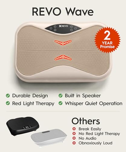 Image of REVO Wave Board with Red Light Therapy | Vibration Plate for Lymphatic Drainage with Bluetooth Speakers, Resistance Bands, Remote | Exercise Machine for Full Body Workout Platform | 330 Lbs Capacity