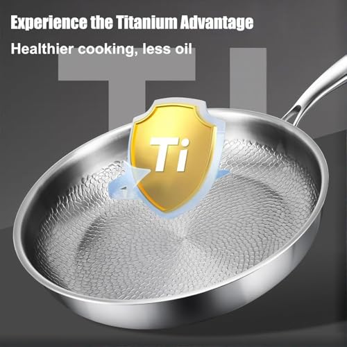 Sartén antiadherente de titanio 100% puro, diseño martillado, 26 cm, apto para horno y lavavajillas, ideal para todas las estufas, cocina saludable, sin revestimiento, calidad profesional