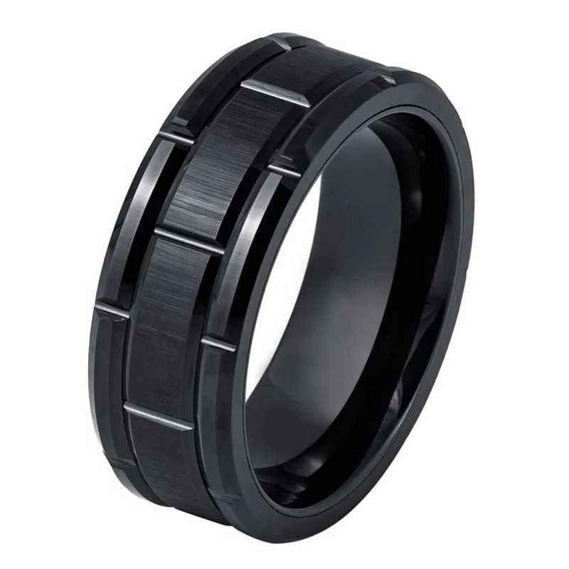 bling queen Men's Stainless Steel Brushed Finish Ring With Double Groove Pattern-picture-10