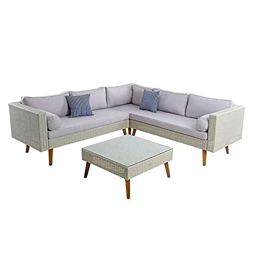 WXYQY Gartenmöbel Set Eck- Sitzgruppe Lounge Essgruppe Rattan Möbel Beige