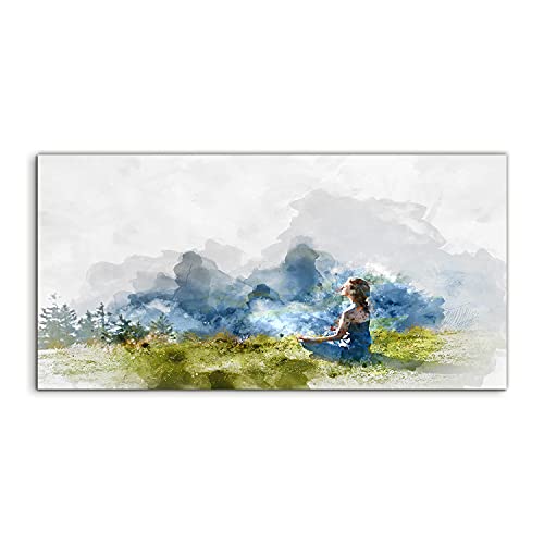 Art photo watercolor yoga woman imprimé sur verre trempé haut de gamme de 100x50cm