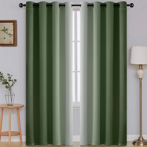 Image of SimpleHome Ombre Sage Green to Grey White Curtains for Living Room 52Wx84L | Room Darkening Curtains for Bedroom,Gradient Light Blocking Curtain,Thermal Insulated Grommet Window Drapes,2 Panels,84 Inch
