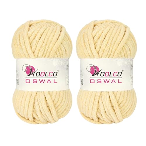Image of Yankie Chenille Supersoft Velvet Yarn, Plushie & Blankie Yarn for Crochet, Knitting, Amigurumi & DIY Crafts (Cream, Pack of 2)