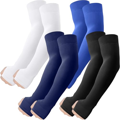 fuinloth 4 Pares Mangas para brazos con orificio para el pulgar,de Brazo para Hombres y Mujeres, Protección Solar Negro+Blanco+Azul oscuro+Azul