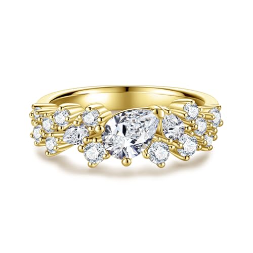 1.68cttw-2.29cttw Cubic Zirconia Half Eternity Rings Wedding Bands Round Cut/Pear Cut/Raidant Cut 5A Grade D Color Lab Grown Diamond CZ Stackable Anniversary Band Ring for Women