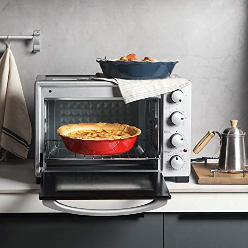 Sweejar Ceramic Pie Pan For Baking, 10 Inches Round Baking Dish For Dinner, Non-Stick Pie Plate With Soft Wave Edge For Apple Pie, Pumpkin Pie, Pot Pies (Red) #TOP2