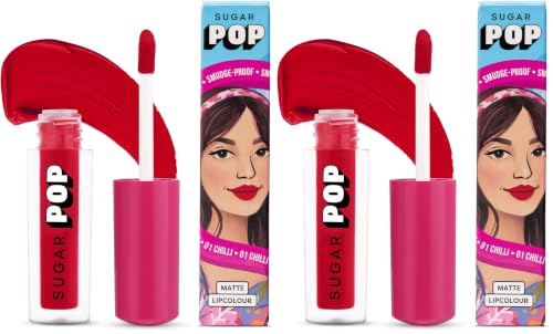 Image of SUGAR POP Matte Lipstick | Smudge-Proof | Vitamin E | Long Lasting 8 Hrs | Lip Colour For Women | 1.6 ml - 01 Chilli (Pack of 2)