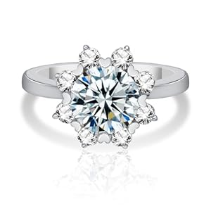 Moissanite Rings for Women,Flower Moissanite Engagement ring,925 Sterling Silver 2.5CTTW D Color VVS1 Round Cut Moissanite Ring