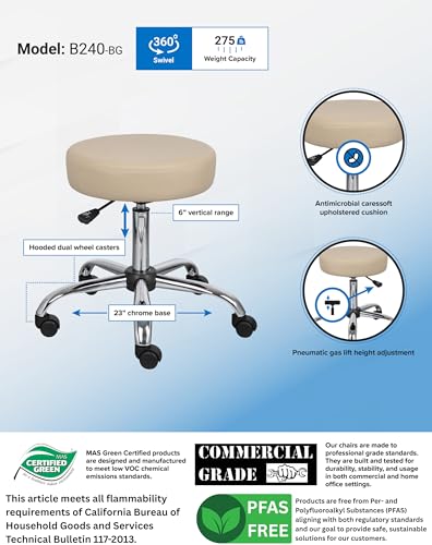 Image of Boss Office Products Be Well Medical Spa Stool in Beige, 250 (B240-BG)