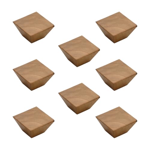 Image of 8 Piece Solid Teak Wood Square Drawer Knob| Wooden Cabinet & Wardrobe Door Handle | Natural Finish Geometric Furniture Knob for Cupboard, Kitchen Drawer & Dresser Hardware - 1.5 Inch