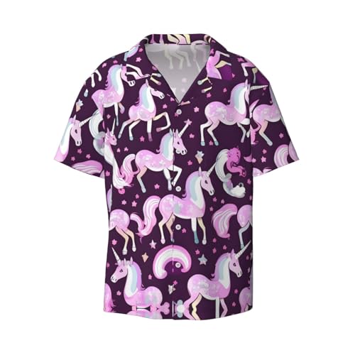 Chemise rose homme coupe classique imprimé licornes manches courtes