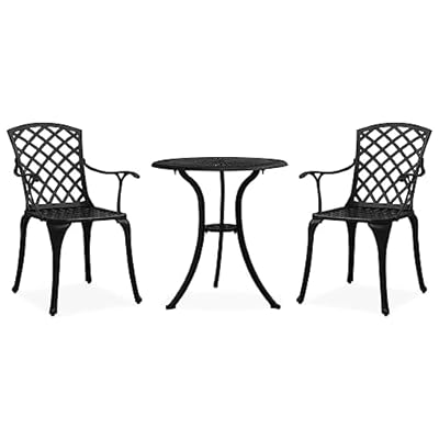 GROSERY Furniture Sets 3 Piece Bistro Set Cast Aluminum Black,Durable Outdoor Bistro Set: WeatherResistant Cast Aluminum Patio Furniture for YearRound Comfort Garden Conversation Sets