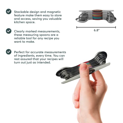 Maypes Magnetic Measuring Spoons Stainless Steel Measuring Cups For Dry And Liquid Ingredients Dual Sided Stackable Teaspoons Precise Measurement Metal Kitchen Cooking And Baking Supplies Set Of 9 #TOP1