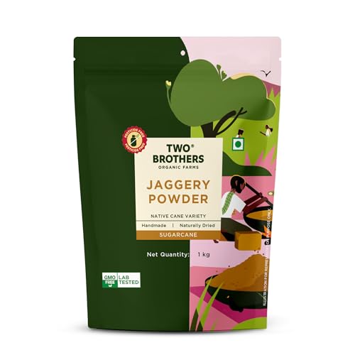 Image of Two Brothers Organic Farms India's Only Certified Glyphosate Free Sugarcane Jaggery Powder(1kg) Natural Sweetener|Refined Sugar Alternative | Hand-Crushed Natural Jaggery Powder | Pure Chemical-Free Crushed Gud | Native Variety Sugarcane