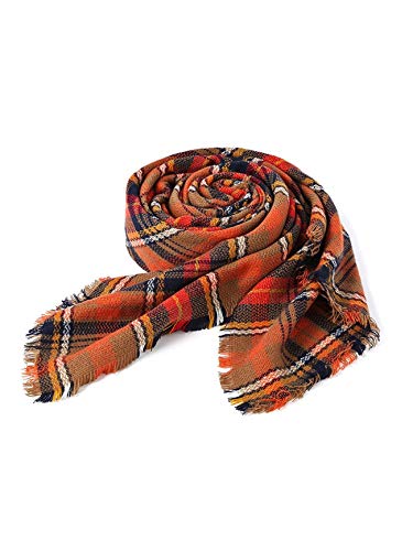 American Trends Womens Blanket Scarf For Women Classic Plaid Scarf Soft Tartan Wrap Shawl Scarves Orange #TOP3