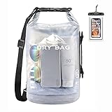 HEETA Dry Bag Waterproof for Women Men, Roll Top Lightweight Dry Storage Bag Backpack with Phone Case for Travel Swimming Boating Kayaking Paddle Board Camping Beach Accessories (White, 5L)