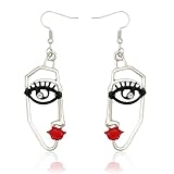 Wasise Funky Earrings - Quirky Earrings, Funky Eye Lips Earring, Artistic Face Drop Earring, Dangler with Diamond Accents, Vintage Silver Artistic Face Drop Dangler, Boho Quirky Fashion Jewelry
