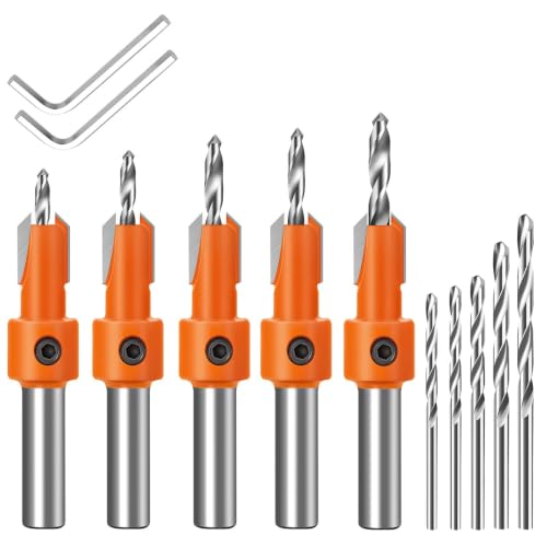 Brocas para avellanar madera juego de 5 piezas vástago 8mm ajustable