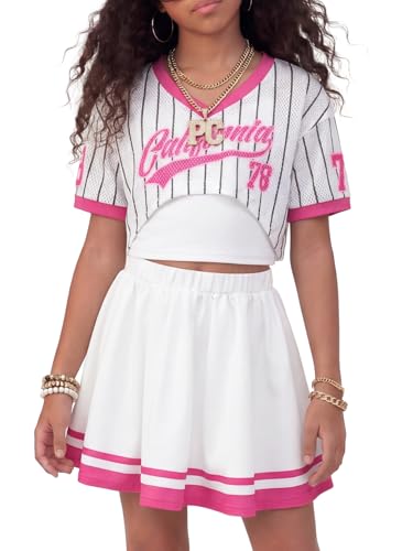 Image of PureChapter Tween Girls 2 Piece Outfits Short Sleeve Tops and Pleated Skirt Set, Cute Pleated Skirt for Girls Size 7-14